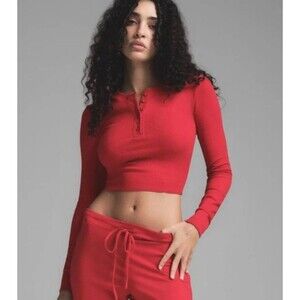 SKIMS COTTON RIB LONG SLEEVE CROP HENLEY